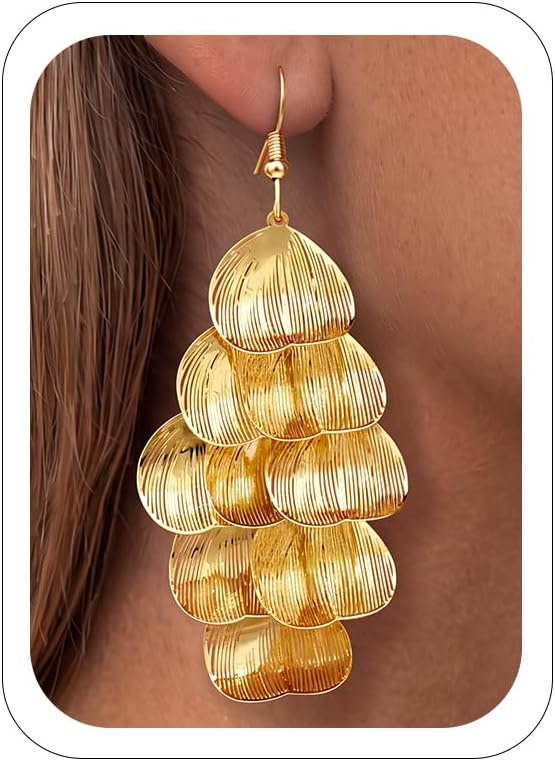 Long Gold Tassel Dangle Earrings for Women. 14K Gold Plated Hypoallergenic Fringe Chain Drop