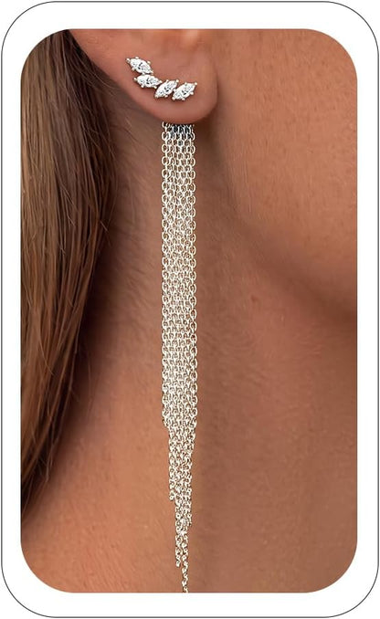 Long Gold Tassel Dangle Earrings for Women. 14K Gold Plated Hypoallergenic Fringe Chain Drop