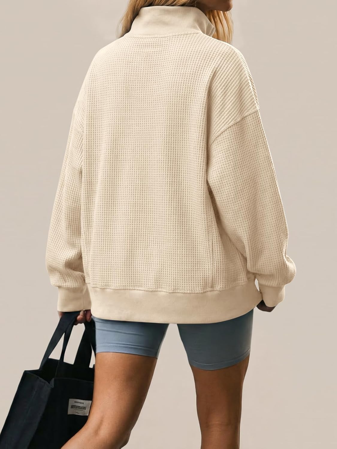 Womens Sweatshirt Waffle Knit Oversized Button Henley Pullover Tops