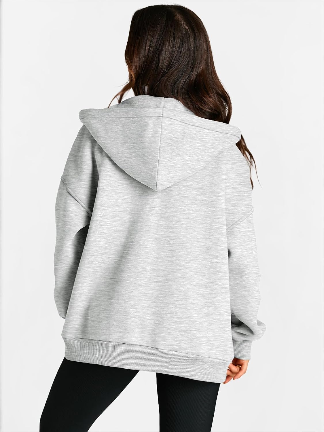 Women's Full Zip Up Hoodies Fleece Oversized Sweatshirts Grey