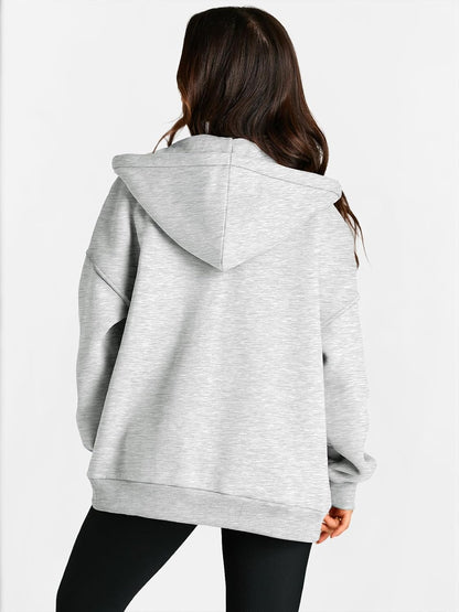 Women's Full Zip Up Hoodies Fleece Oversized Sweatshirts Grey