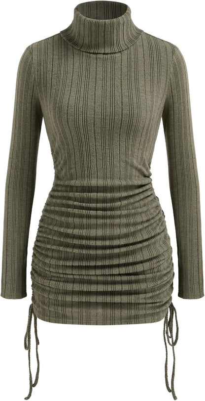 Womens Turtleneck Sweater Dress Bodycon Long Sleeve Mini