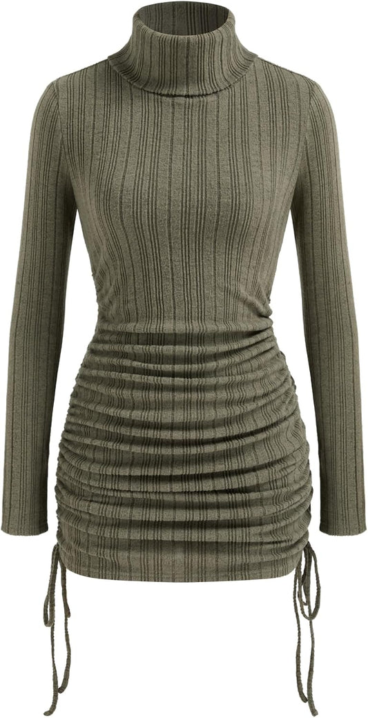 Womens Turtleneck Sweater Dress Bodycon Long Sleeve Mini