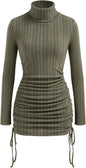 Womens Turtleneck Sweater Dress Bodycon Long Sleeve Mini