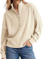 Womens Sweatshirt Waffle Knit Oversized Button Henley Pullover Tops