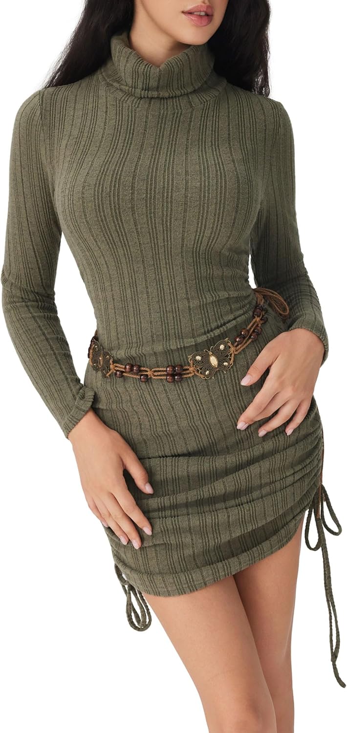 Womens Turtleneck Sweater Dress Bodycon Long Sleeve Mini