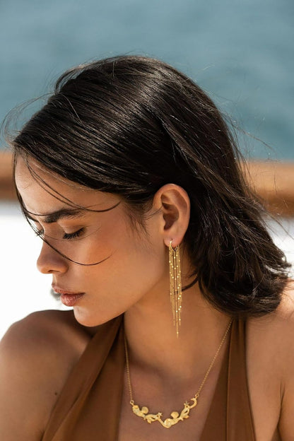 Long Gold Tassel Dangle Earrings for Women. 14K Gold Plated Hypoallergenic Fringe Chain Drop