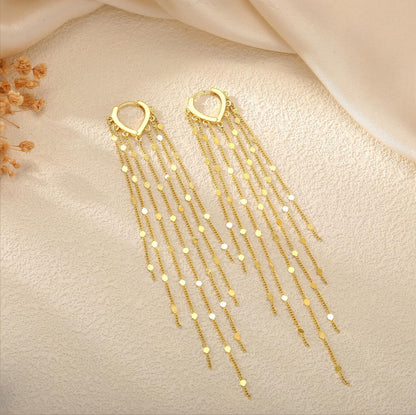 Long Gold Tassel Dangle Earrings for Women. 14K Gold Plated Hypoallergenic Fringe Chain Drop